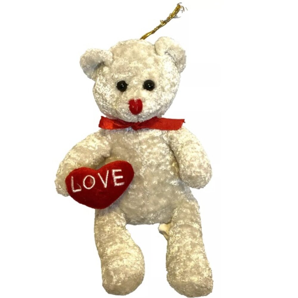 White Stuffed Bear with Red Love Heart 10 Christmas Valentine Plush Animal